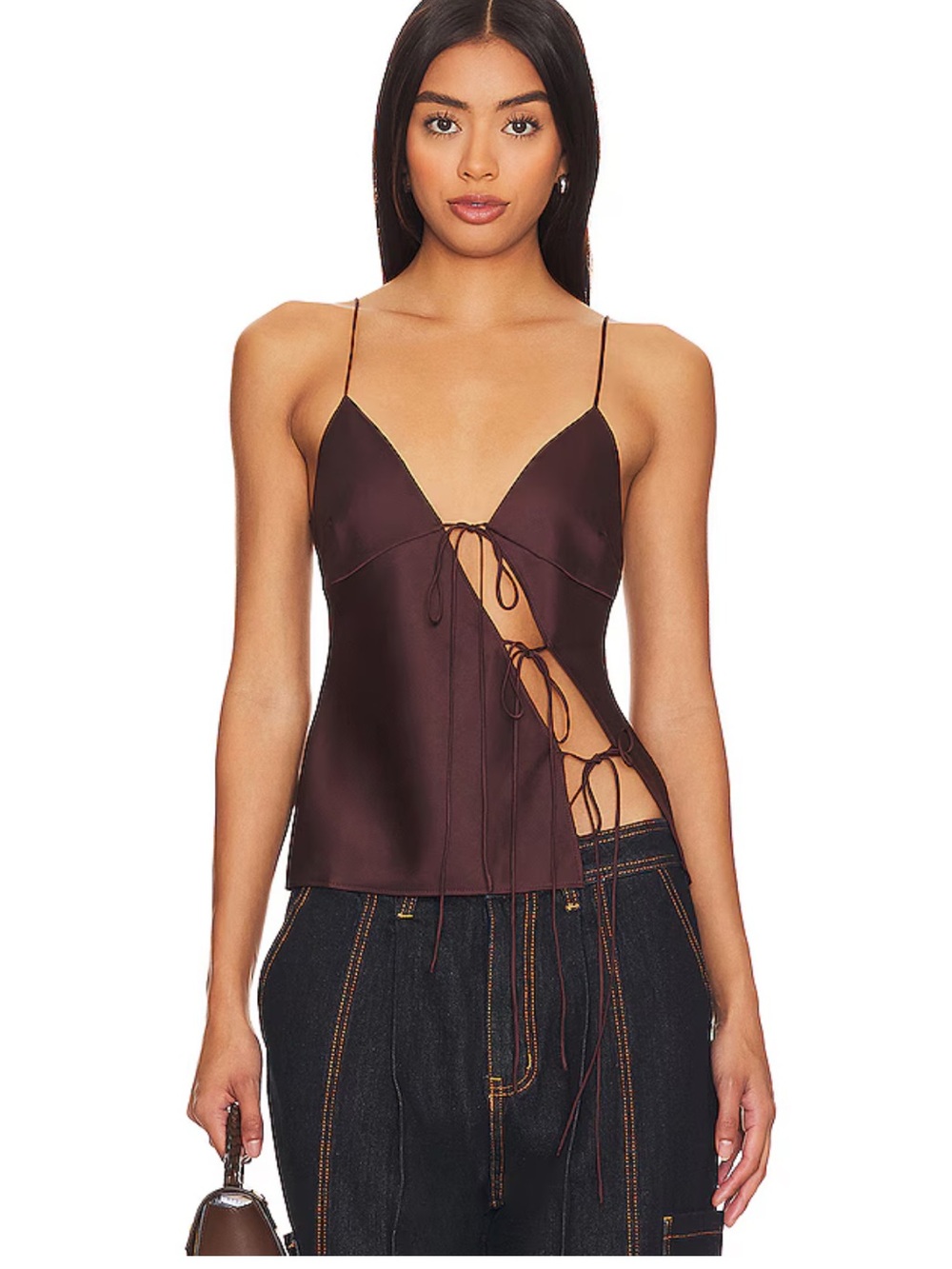 Lioness Chocolate Brown Satin Lace-Up Camisole